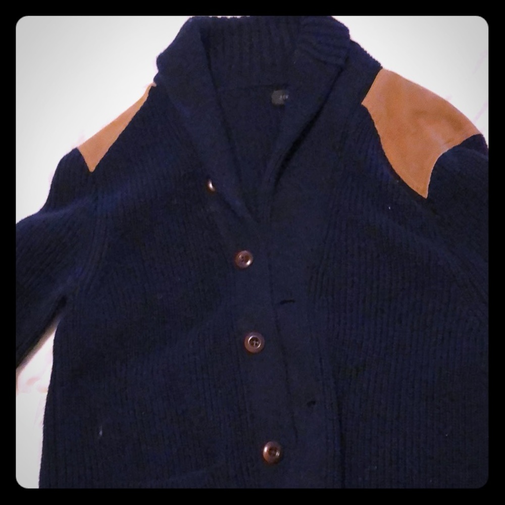 J.Crew Navy Cotton Cardigan - Suede shoulders